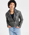 Jou Jou Juniors' Distressed Asymmetric Moto Jacket, Created For Macy's In Olive