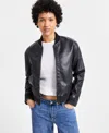 Jou Jou Juniors' Distressed Faux-leather Bomber Jacket, Created For Macy's In Black