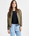 Jou Jou Juniors' Distressed Faux-leather Bomber Jacket, Created For Macy's In Moss