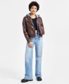 Jou Jou Juniors' Hooded Faux-leather Moto Jacket, Created For Macy's In Brown
