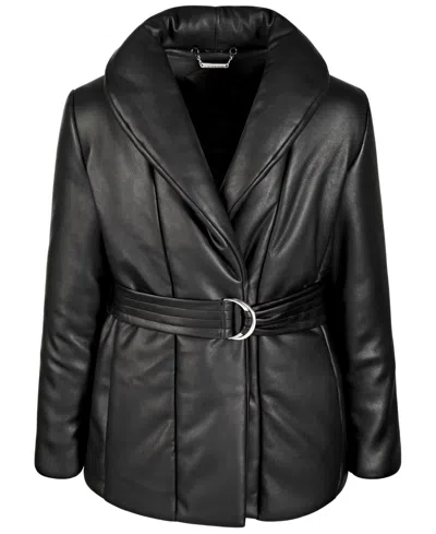 Jou Jou Kids' Little & Big Girls Belted Puff-collar Coat In Black