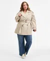 Jou Jou Trendy Plus Size Double-breasted Belted Trench Coat In Neutral