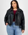 Jou Jou Trendy Plus Size Faux-leather Belted Jacket In Black