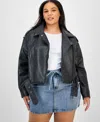 Jou Jou Trendy Plus Size Faux-leather Belted Jacket In Gray
