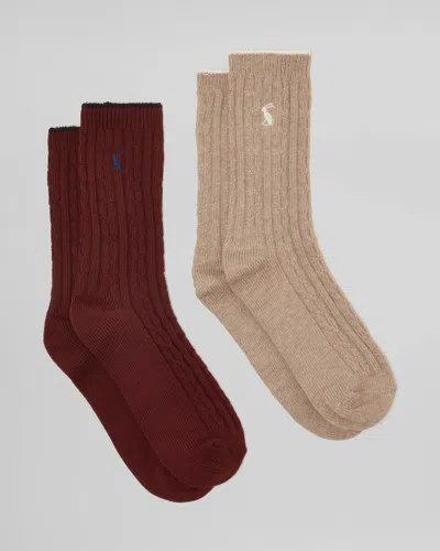 Joules 2 Pack Womens Cable Knit Cotton Blend Socks In Oat/berry