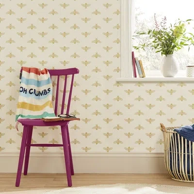 Joules Block Print Bee 33' L X 21" W Wallpaper Double Roll In Yellow