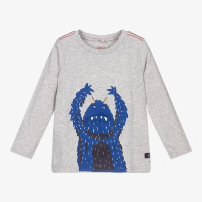 Joules Babies' Boys Grey Cotton Monster Top In Gray