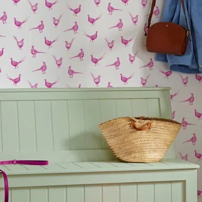 Joules Flirty Pheasants 33' L X 21" W Wallpaper Double Roll In Pink