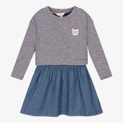 Joules Babies' Girls Navy Blue Striped Dress