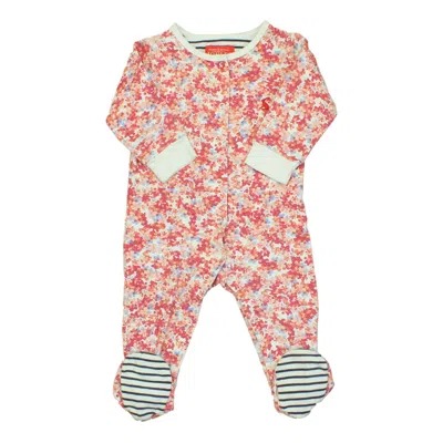 Pre-owned Joules Kids' Girls White Red Blue 1-piece Footed Pajamas In Multi