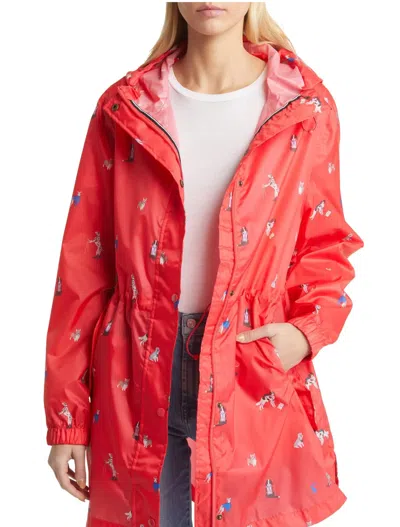 Joules Golightly Packable Raincoat In Hike Dog In Red