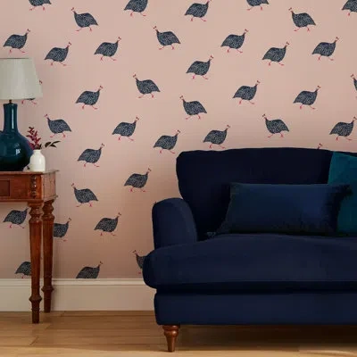 Joules Guinea Fowl 33' L X 21" W Wallpaper Double Roll In Blush Pink,gray