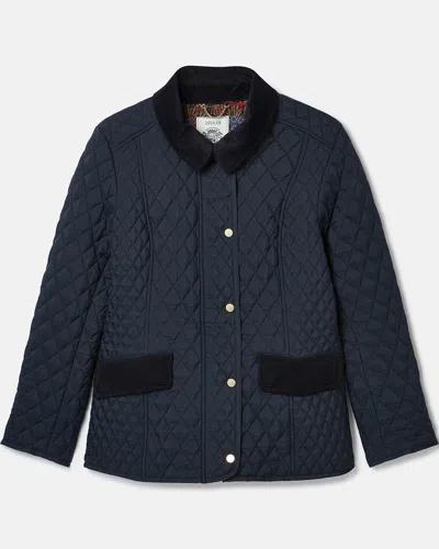 Joules Highclere Womens Diamond Quilted Jacket In Blue