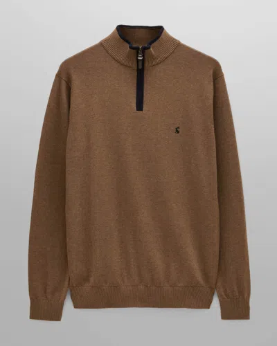 Joules Hillside Mens 1/4 Zip Jumper In Brown