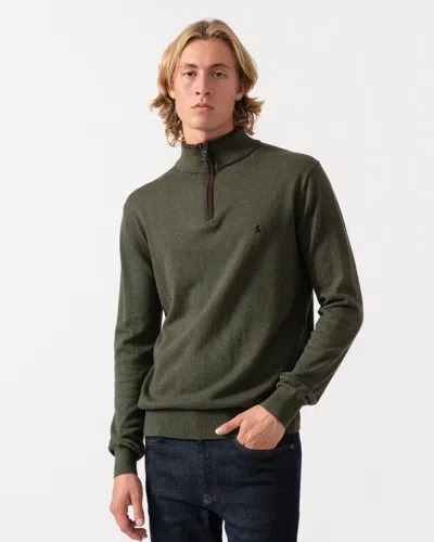 Joules Hillside Mens 1/4 Zip Jumper In Khaki Green