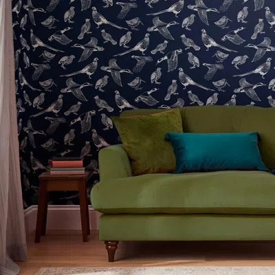 Joules Hunting Birds 33' L X 21" W Wallpaper Double Roll In Blue,ivory