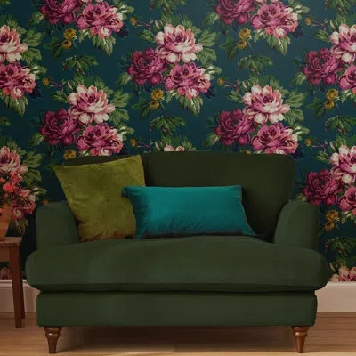 Joules Invite Floral Peacock 33' L X 21" W Wallpaper Double Roll In Blue,pink,green