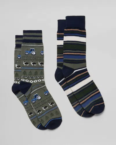 Joules Kingsbury 2-pack Mens Socks In Khaki Fairisle/stripe