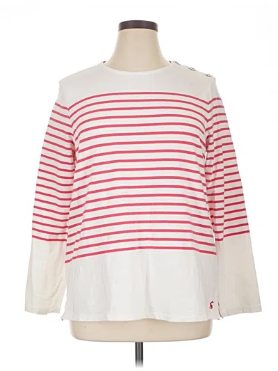 Pre-owned Joules Long Sleeve Top White Stripes Pattern Crew Neck Tops