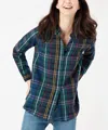 Joules Lorena Longline Brushed Woven Shirt In Navy Check In Blue