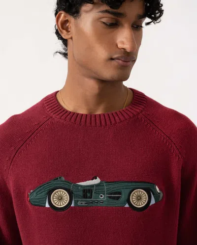 Joules Mens Intarsia Crew Neck Jumper In Burgundy/car