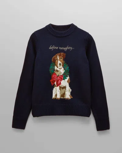 Joules Noelle Womens Festive Intarsia Jumper In Navy/dog