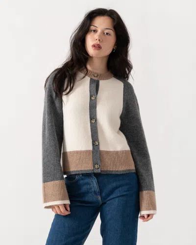 Joules Nora Womens Colourblock Cardigan In Cream & Tan