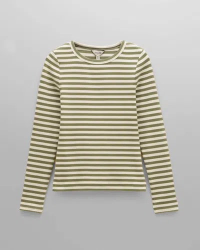 Joules Sophie Womens Long Sleeve Ribbed Fitted T-shirt In Khaki Green