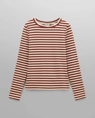 Joules Sophie Womens Long Sleeve Ribbed Fitted T-shirt In Russet Creme