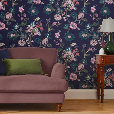 Joules Vine Cottage Floral 33' L X 21" W Wallpaper Double Roll In Royal Navy,pink,green