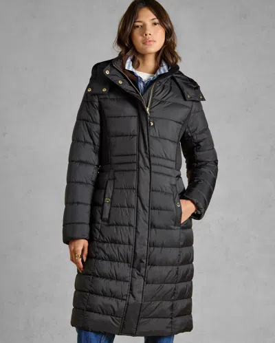 Joules Windborough Womens Showerproof Longline Padded Coat In Black