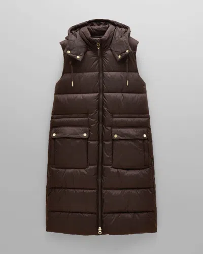Joules Windermere Womens Showerproof Longline Padded Gilet In Chocolate Brown