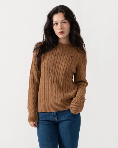 Joules Womens Classic Cable Knit Jumper In Camel