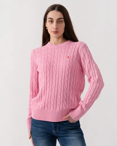Joules Womens Classic Cable Knit Jumper In Pink
