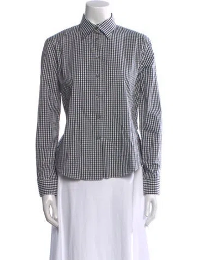 Pre-owned Jourden Plaid Print Long Sleeve Button-up Top In White
