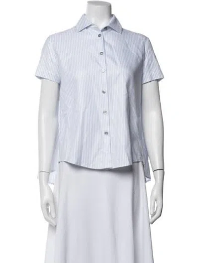 Pre-owned Jourden Striped Short Sleeve Button-up Top In White