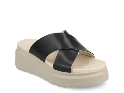 Journee Cathie Wedge Sandal In Black