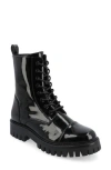 Journee Collection Women's Aaley Medium And Wide Width Lug Combat Bootie In Patent/black