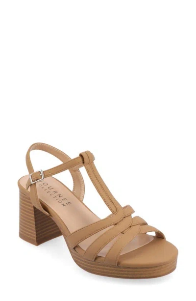 Journee Collection Alyce Block Heel T-strap Platform Sandal In Tan