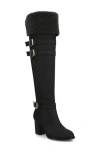 Journee Collection Alyza Faux Shearling Over-the-knee Boot In Black