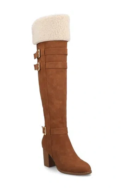 Journee Collection Alyza Faux Shearling Over-the-knee Boot In Brown
