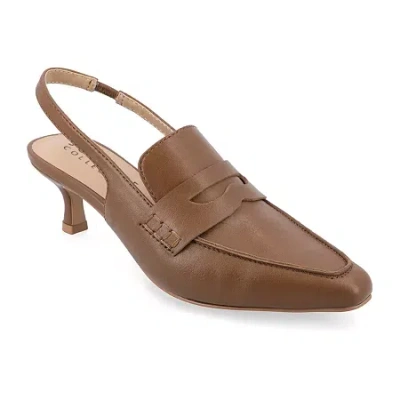 Journee Collection Amory Womens Moc Closed Toe Kitten Heel Pumps In Brown