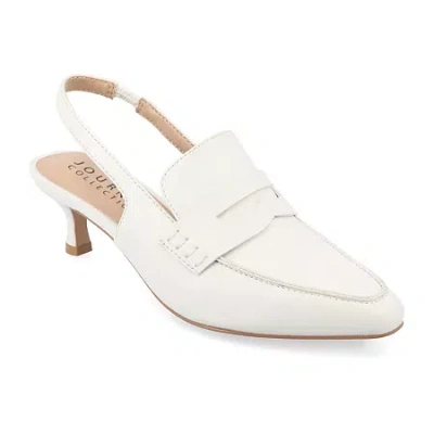 Journee Collection Amory Womens Moc Closed Toe Kitten Heel Pumps In White