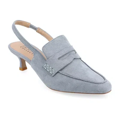 Journee Collection Amory Womens Square Closed Toe Kitten Heel Pumps In Blue