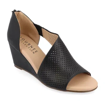 Journee Collection Aretha Womens Round Peep Toe Wedge Heel Pumps In Black