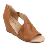 Journee Collection Aretha Womens Round Peep Toe Wedge Heel Pumps In Brown