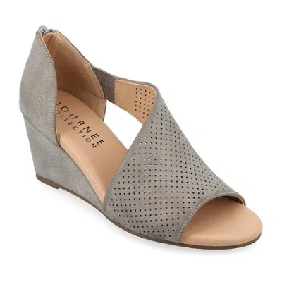 Journee Collection Aretha Womens Round Peep Toe Wedge Heel Pumps In Gray