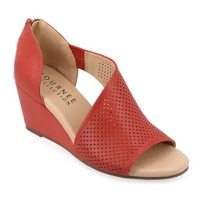 Journee Collection Aretha Womens Round Peep Toe Wedge Heel Pumps In Orange