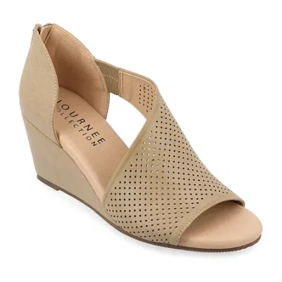 Journee Collection Aretha Womens Round Peep Toe Wedge Heel Pumps In Sand