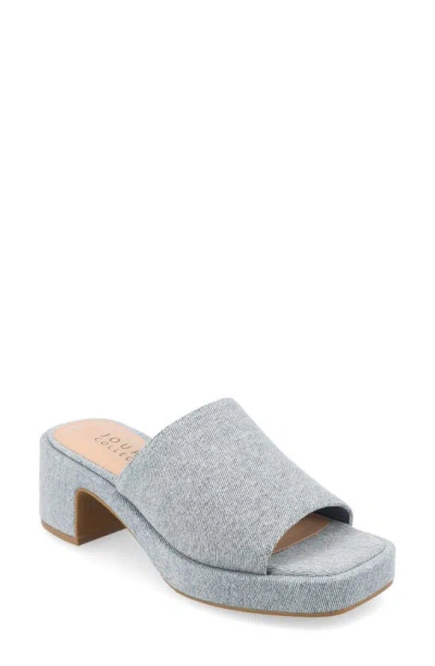 Journee Collection Bessa Block Heel Slide Sandal In Light Denim